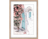 MYKONOS A GLASS FRAMED PRINT - NATURAL